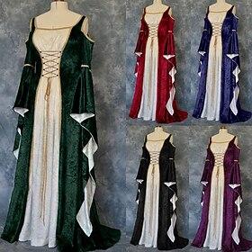 Retro Vintage Medieval Renaissance Dress Viking Elven Valhalla Women's Solid Color Masquerade Party Adults' Dress