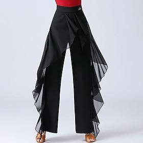 Latin Dance Pants Ballroom Dance Ruffles Pure Color Waisted Splicing Women's Performance Training High Spandex