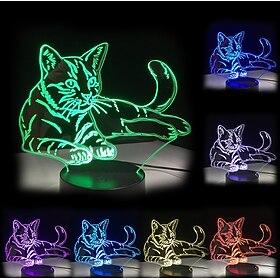 3d led nachtlampje huisdier kat illusion usb naast tafellamp 7 kleuren veranderende touch schakelaar decoratie nachtlampje verjaardagscadeau minnaar thema spee