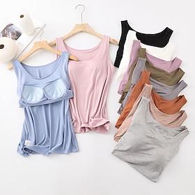 Women's Camisole Tank Top Basic Sleeveless Regular Tops Round Neck Casual Black White Orange Dark Gray Gray