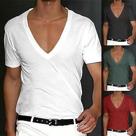 Men's T Shirt Tee Top Short Sleeves V Neck Summer Plain Designer Basic Modern Contemporary Classic Style Vacation Street Going out Black White Red Top Tee for