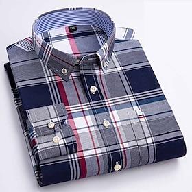 Men's Dress Shirt Button Down Shirt Oxford Shirt Non Iron Shirt Stripes and Plaid Wedding Vacation grey blue Red Blue Brown Long Sleeve Turndown All Seasons Cl
