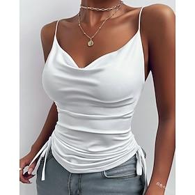 Women's Tank Top Plain Basic Sleeveless V Neck Regular Tops Casual Weekend Black White Pink Sky Blue Light Purple