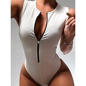 dames workout bodysuit rits effen kleur ronde hals streetwear street daily loose fit mouwloos zwart wit rood sml zomer herfst gym