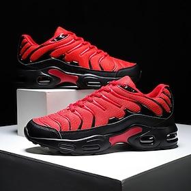 Men's Red Air-Cushion Running Sneakers – Breathable Mesh Athletic Shoes with Shock Absorption for Gym, Training  Daily Sportswear