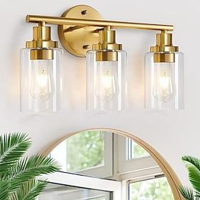 Bathroom Lighting Vanity Light 3 Lights Wall Sconce Lighting Brushed Brass Bathroom Light with Clear Glass Shade Bathroom Wall Sconce Wall Light for Mirror Kit