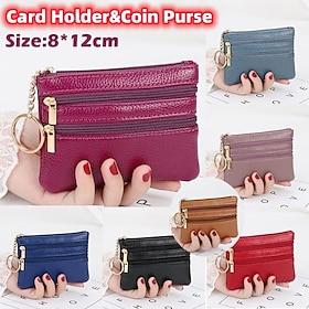 1 Pcs Women Men Leather Coin Purse Card Wallet Clutch Double Zipper Mini Change Bag