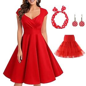 Retro Vintage 1950s Grease Outfits Rockabilly A-Line Dress Flare Dress Christmas Party Dress Polka Dot Fancy Dress Women's Party / Evening Masquerade Adults' D