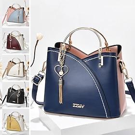 Women's Navy Blue and Pink Handbag with Heart Tassel Charm – Elegant Faux Leather Crossbody and Tote Bag for Everyday Use