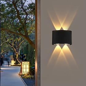 LED Outdoors Wall Lamp 2W 4W Up/Down Lighting Indoor Double-Head Curved Waterproof IP65 Wall Lamp For Patio, Garage, Courtyard Warm White Light AC85-265V