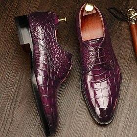 Men's Luxury Purple Crocodile Pattern Leather Oxford Shoes – Faux Leather, Lace-Up Design, Formal Business and Wedding Footwear