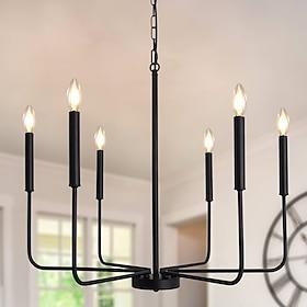 Chandelier 6-Light  26 Modern Metal Farmhouse Chandelier Wrought Iron Classic Candle Ceiling Pendant Light Fixture for Dining Room Living Room Kitchen Island E