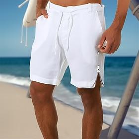 Men's Shorts Linen Shorts Summer Shorts Beach Shorts Drawstring Pocket Zip Leg Plain Comfort Breathable Short Casual Daily Holiday Fashion Classic Style White