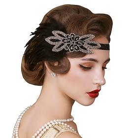 1920s Flapper Feather Headband 20s Sequined Showgirl Headpiece Gatsby Hair Accessories for Women