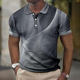 Men's Geometric Waffle Polo Shirts Golf Shirt Short Sleeve Polo Shirts Collared Shirts Business Casual Vacation Wear Formal Wear Festival Wear 3D Print Buttons