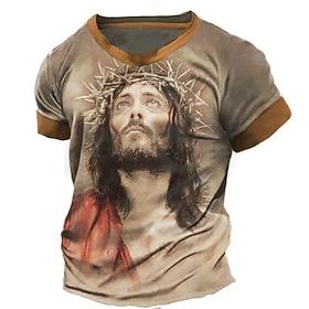 Men's Graphic Faith T Shirt Short Sleeve T shirt 3D Print Crew Neck Shirt Vintage Fashion Designer Outdoor Daily Sports Dark Brown Navy Blue Royal Blue Spring