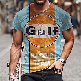 Men's Graphic Color Block Letter T Shirt Distressed T Shirt Short Sleeve T shirt 3D Print Crew Neck Shirt Vintage Fashion Designer Outdoor Daily Sports Blue Or
