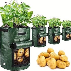 4pcs Potato Grow Bags 10 Gallon Grow Bags With Flap And Handles Plant Container Planter Pot For Potato Tomato And Vegetables Green
