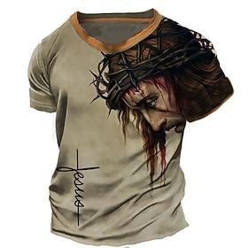 Men's Bible Graphic Faith T Shirt Christian T Shirts Short Sleeve T shirt 3D Print Crew Neck Shirt Vintage Fashion Designer Outdoor Daily Sports Blue Green Kha