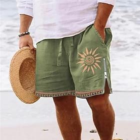 Men's Sun Graphic Prints Swim Trunks Swim Shorts Board Shorts Mid Waist Streetwear Hawaiian Designer Casual Daily Holiday Zipper Pocket Elastic Waist Designer