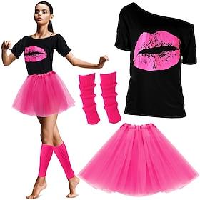 80s Outfits Costumes for Women 1980s Accessories Leg Warmers Lip Print T-Shirt Tutu Halloween Party Carnival