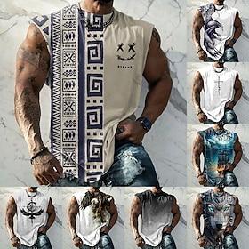 Herre Grafisk Stamme Vest topp Ermeløs T-skjorte for menn Ermeløs Stropper T skjorte 3D-utskrift Crew-hals Skjorte Mote Designer Muskel Daglig Sport Treningsse