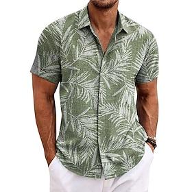 Herren Hemd leinenhemd Strandhemd Hawaiihemd Sommerhemd Blätter Outdoor Strasse Königsblau Blau Purpur Grün Kurze Ärmel Umlegekragen Sommer Frühling Bekleidung
