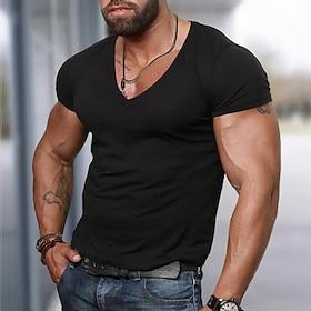 Men's T Shirt Tee Top Short Sleeves V Neck Summer Plain Designer Basic Modern Contemporary Vacation Street Going out Black White Red Top Tee for Men