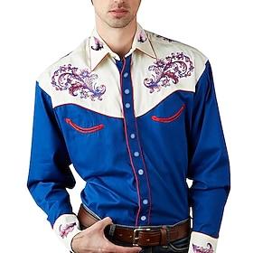 West Cowboy Shirt Cosplay Costume Long Sleeve Casual Button Down Shirt Retro Vintage Men's Top Party Carnival Halloween