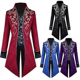 Prince Gentleman Plus Size Vintage Punk  Gothic Medieval 18th 17th Century Cosplay Costume Tuxedo Tailcoat Men's Christmas Ebenezer Scrooge Elf Embroidered Cos