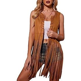 Hippie Vintage 1960s Hippie 1970s Suede Vest Women's Girls' Tassel Fringe Costume Vintage Cosplay Party / Evening Masquerade Casual Daily Sleeveless Vest Hallo