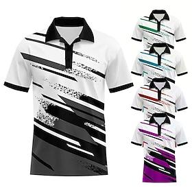 Men's Striped Sports Polo Shirts Golf Shirt Short Sleeve Polo Shirts Collared Shirts Casual Sportswear Vacation Wear Buttons 3D Print Black Red Blue