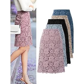 Women's Skirt Bodycon Work Skirts Above Knee High Waist Skirts Lace Solid Colored Office / Career Street Summer Elegant Fashion Business Black Light Purple Lig
