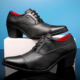 Men's Black Faux Leather Lace-Up Dress Shoes with Block Heel – Stylish Formal Footwear for Business, Parties  Special Occasions