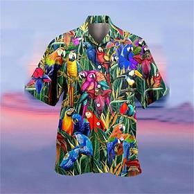 Herren Papagei Hemd Hawaiihemd Sommerhemd Camp-Shirt Kurzarm Hemd Umlegekragen Hawaiianisch Designer Brautkleider schlicht Outdoor Strasse Casual Gelb Hellgrün