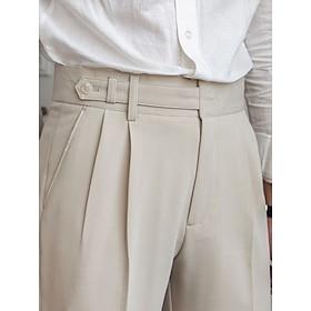 Men's Dress Pants Trousers Slacks Pleated Pants Suit Pants Pocket High Rise Plain Comfort Breathable Wedding Outdoor Daily Elegant Vintage Black Beige