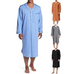 Men's Pajamas Loungewear Nightgown Sleepwear 1 PCS Pure Color Fashion Comfort Soft Home Bed Polyester Breathable V Wire Long Sleeve Basic Spring Fall Black Whi