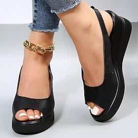 Women's Black Slingback Open-Toe Sandals – Comfortable Platform Design for Casual Summer Wear