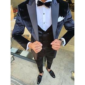 Black Red Burgundy Men's Wedding Suits 3 Piece Solid Colored Tailored Fit Single Breasted One-button 2024