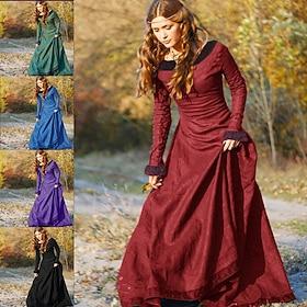 Medieval 18th Century Vintage Dress Maxi Dress Tunic Dress Viking Outlander Ranger Elven Fancy Dress Women's Celtic Viking Halloween Masquerade Party Evening