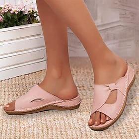 Women's Casual Pink Open-Toe Slip-On Sandals with Bow Accent β Lightweight Summer Flats for Everyday Wear