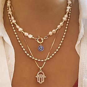 1PC Statement Necklace Layered Necklace For Women's Multicolor Party Evening Daily Birthday Party Crystal Imitation Pearl Alloy Eyes Hand