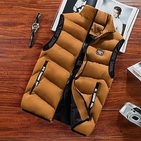 Men's Puffer Vest Daily Wear Vacation Going out Fashion Basic Spring Fall Zipper Polyester Comfortable Plain Zipper Stand Collar Regular Fit Dark Yellow Deep