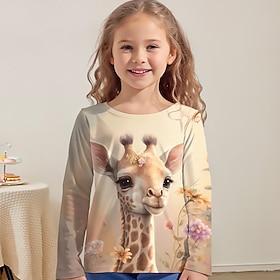 Girls' 3D Graphic Animal Giraffe T shirt Tee Long Sleeve 3D Print Summer Fall Active Fashion Cute Kids 3-12 Years Outdoor Casual Daily Regular Fit