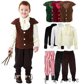 Retro vintage Middeleeuws Renaissance Outfits Hesje Hemd Piraat Viking Walhalla Voor heren Trekkoord Effen Kleur Halloween Prestatie Feest Halloween Kinderen V
