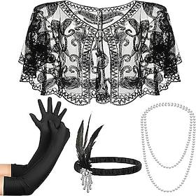 Roaring 20s 1920s Retro Vintage Accessories Set Flapper Shawls The Great Gatsby Wedding Guest Sequins Tassel Fringe Fancy Dress Women's Christmas Halloween Car