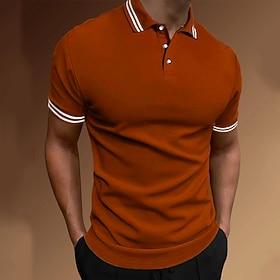 Men's Polo Shirt Golf Shirt Casual Holiday Lapel Classic Short Sleeve Fashion Basic Plain Button Summer Regular Fit Black White Yellow Orange Gray Polo Shirt