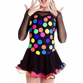 Figure Skating Dress Women's Girls' Ice Skating Dress Outfits Multi color Spandex High Elasticity Training Competition Skating Wear Handmade Patchwork Long Sle