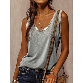 Women's Camisole Tank Top Plain Fashion Sleeveless U Neck Regular Tops Valentine's Day Casual Silver Pink Beige Summer