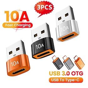 3PCS Olaf 10A OTG USB 3.0 To Type C Adapter TypeC Female to USB Male Converter Fast Charging Data Transfer For Macbook Xiaomi Samsung